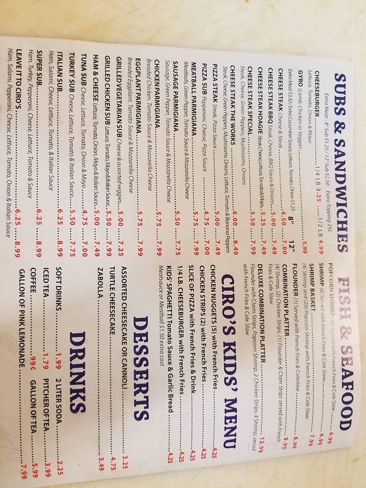 Ciro's Pizza & Subs - Galax, VA menu_pic