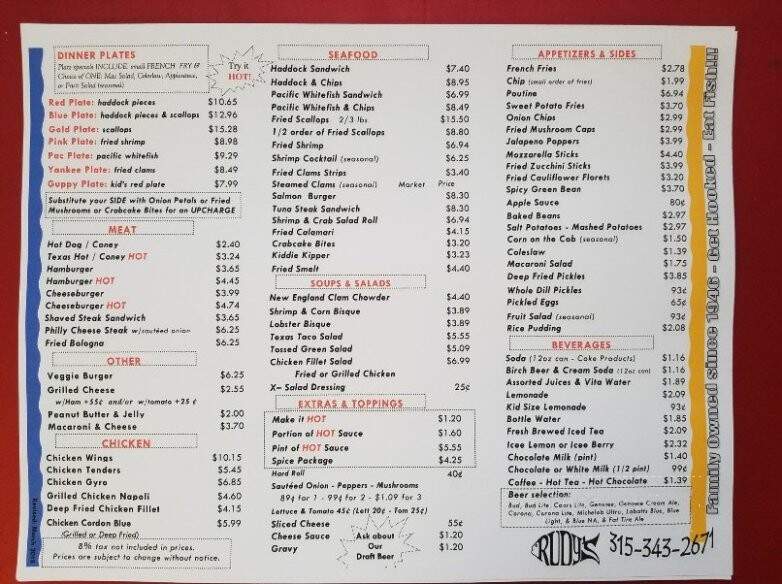 Rudy's Lakeside Drive-In - Oswego, NY menu_pic