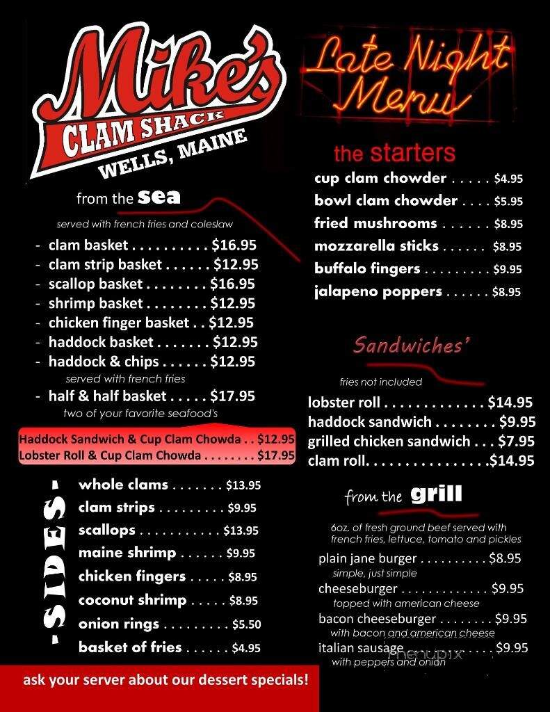 Mike's Clam Shack - Wells, ME menu_pic