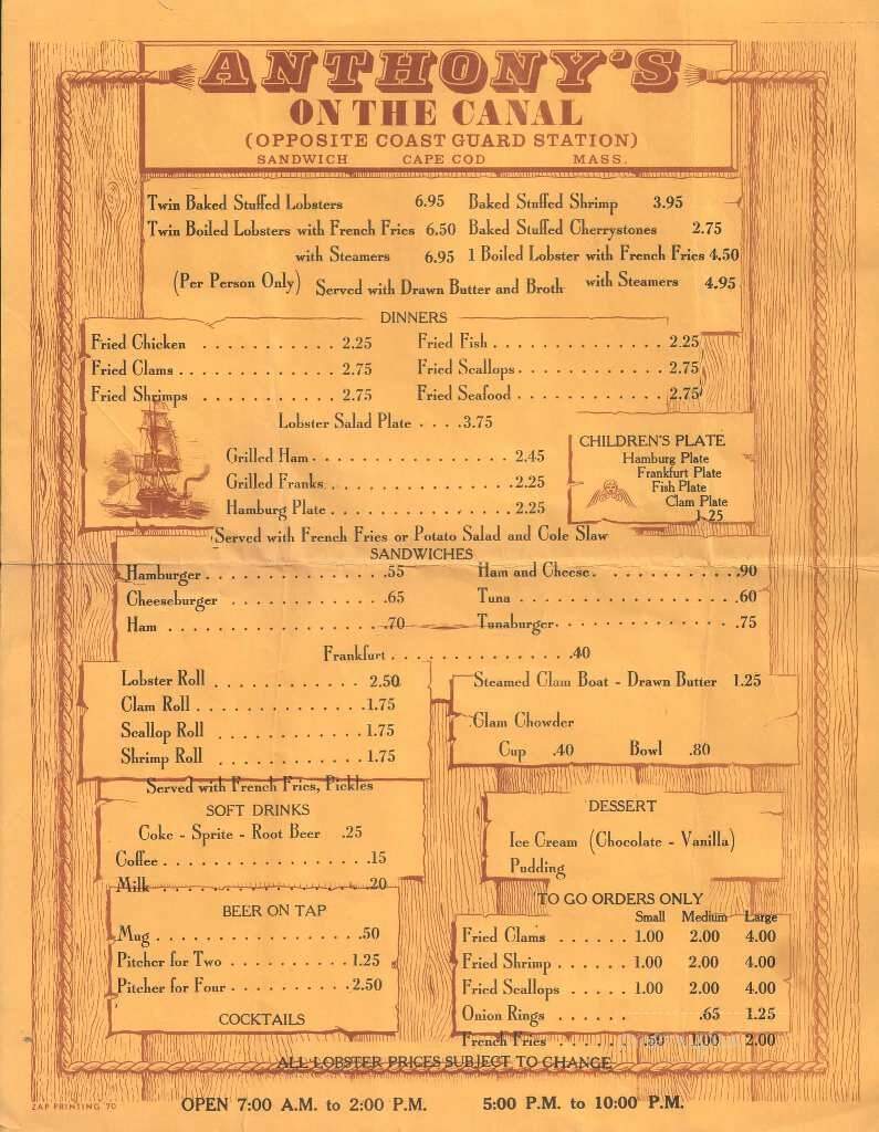 Seafood Sam's On The Canal - Sandwich, MA menu_pic