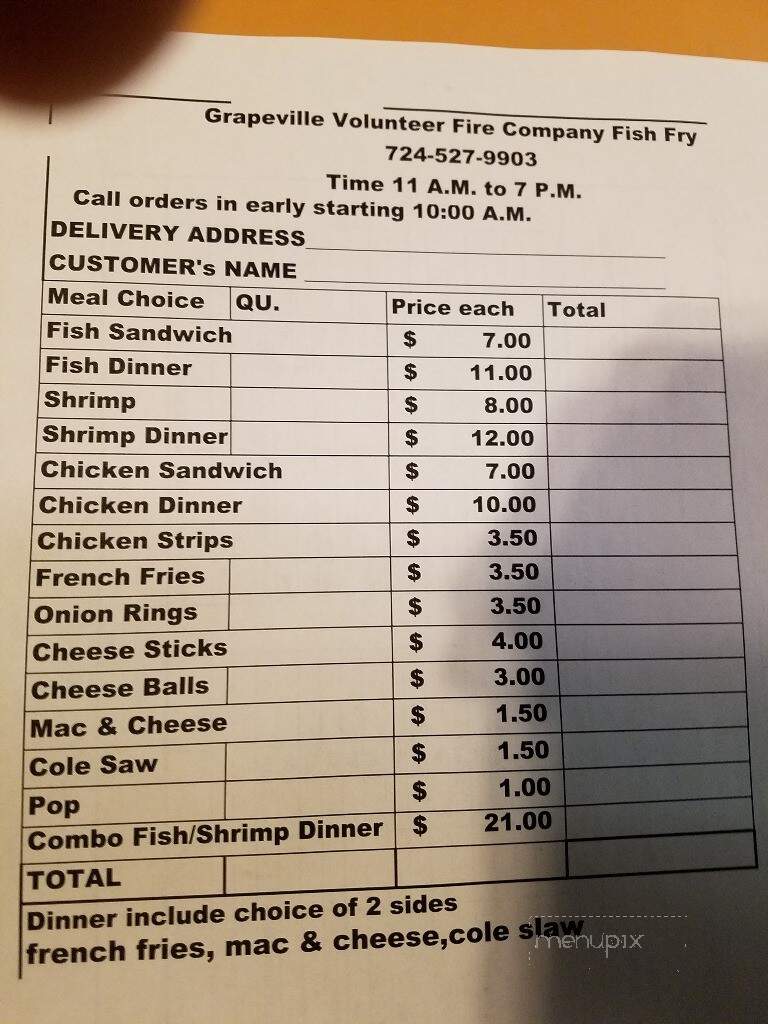 Grapeville Fire Dept - Grapeville, PA menu_pic