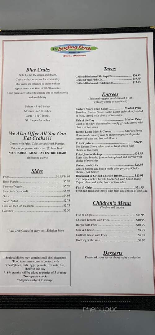 Surfing Crab - Lewes, DE menu_pic