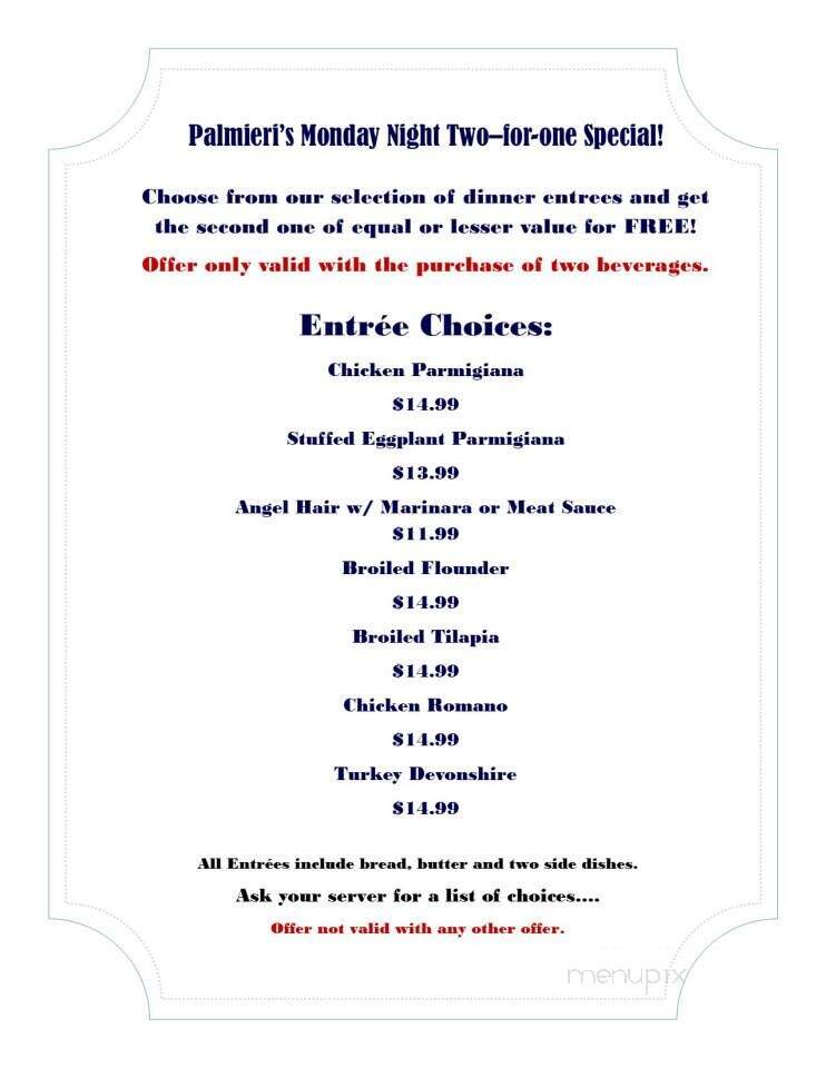Palmieri's Restaurant - Plum, PA menu_pic