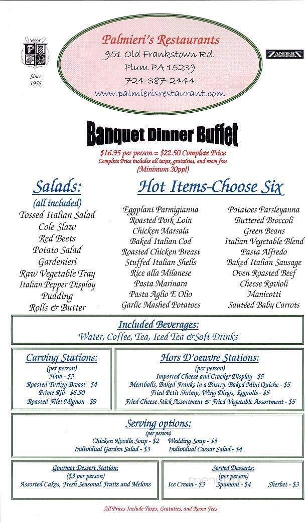 Palmieri's Restaurant - Plum, PA menu_pic