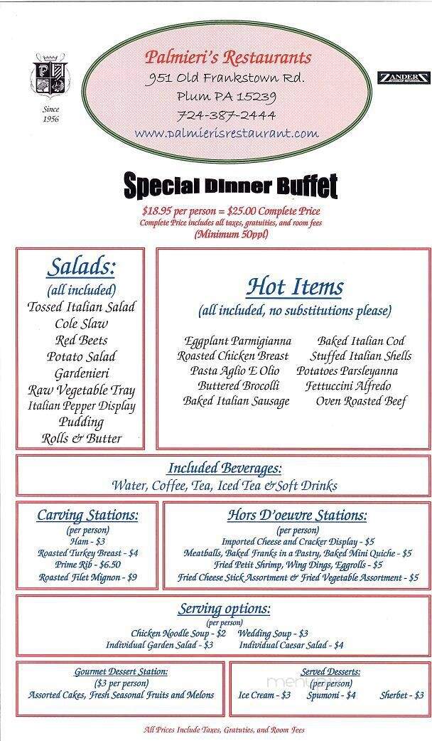 Palmieri's Restaurant - Plum, PA menu_pic