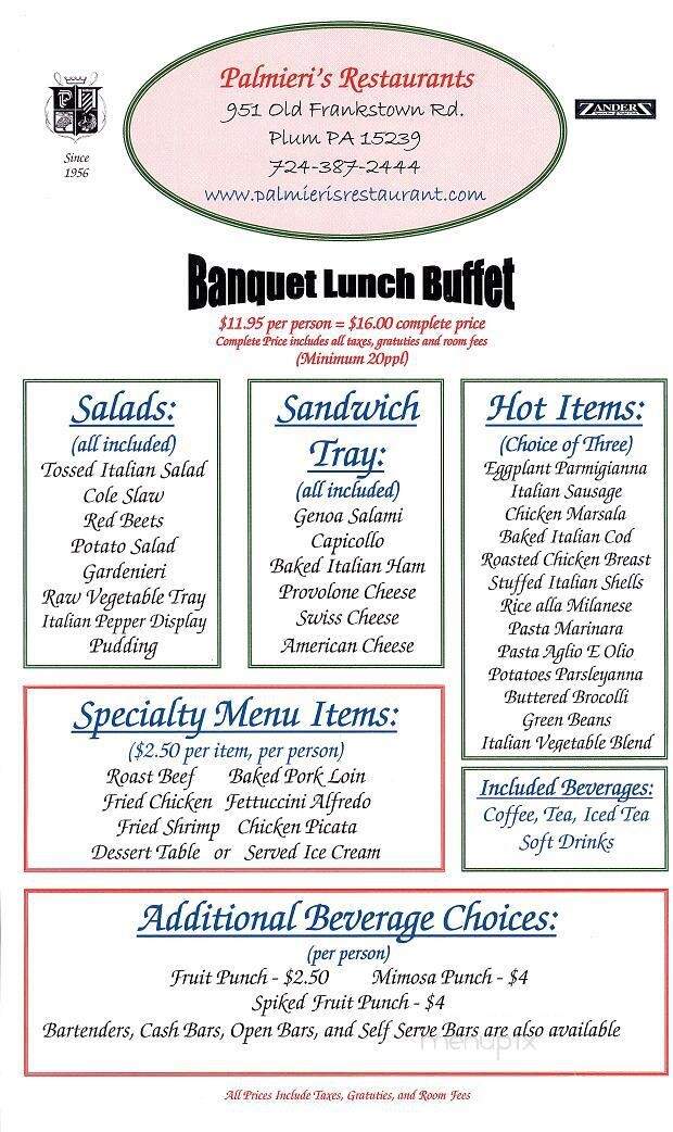Palmieri's Restaurant - Plum, PA menu_pic
