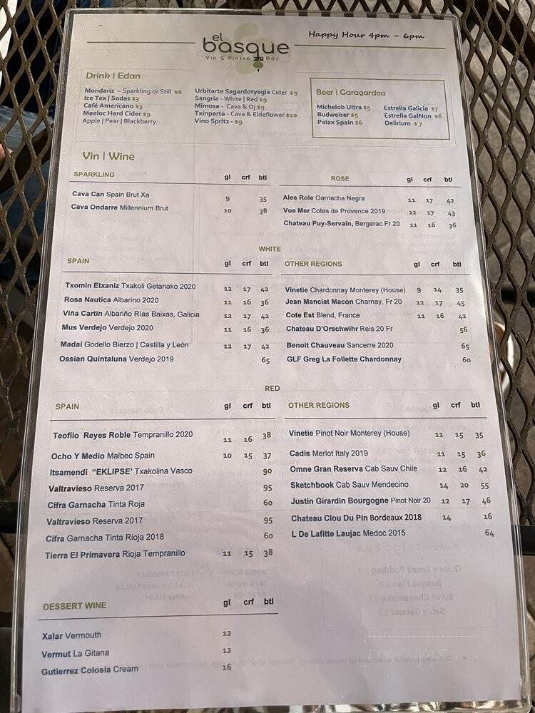 El Basque Vin & Pintxo Bar - Bonita Springs, FL menu_pic
