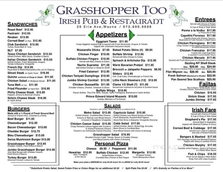 Menu of Grasshopper Too in Wayne, NJ 07470