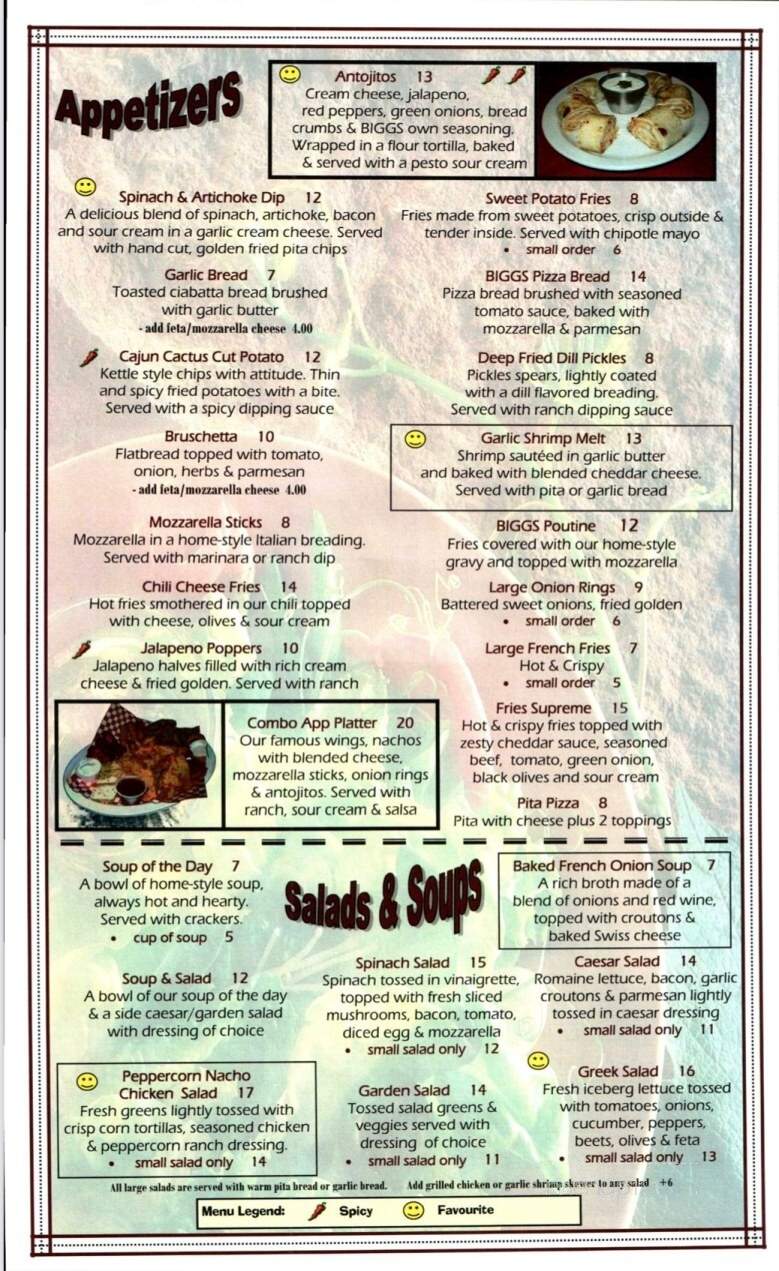 Mr. Biggs Eatery & Sportsbar - Belle River, ON menu_pic