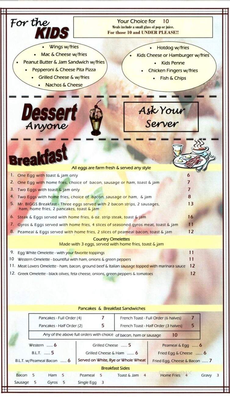 Mr. Biggs Eatery & Sportsbar - Belle River, ON menu_pic