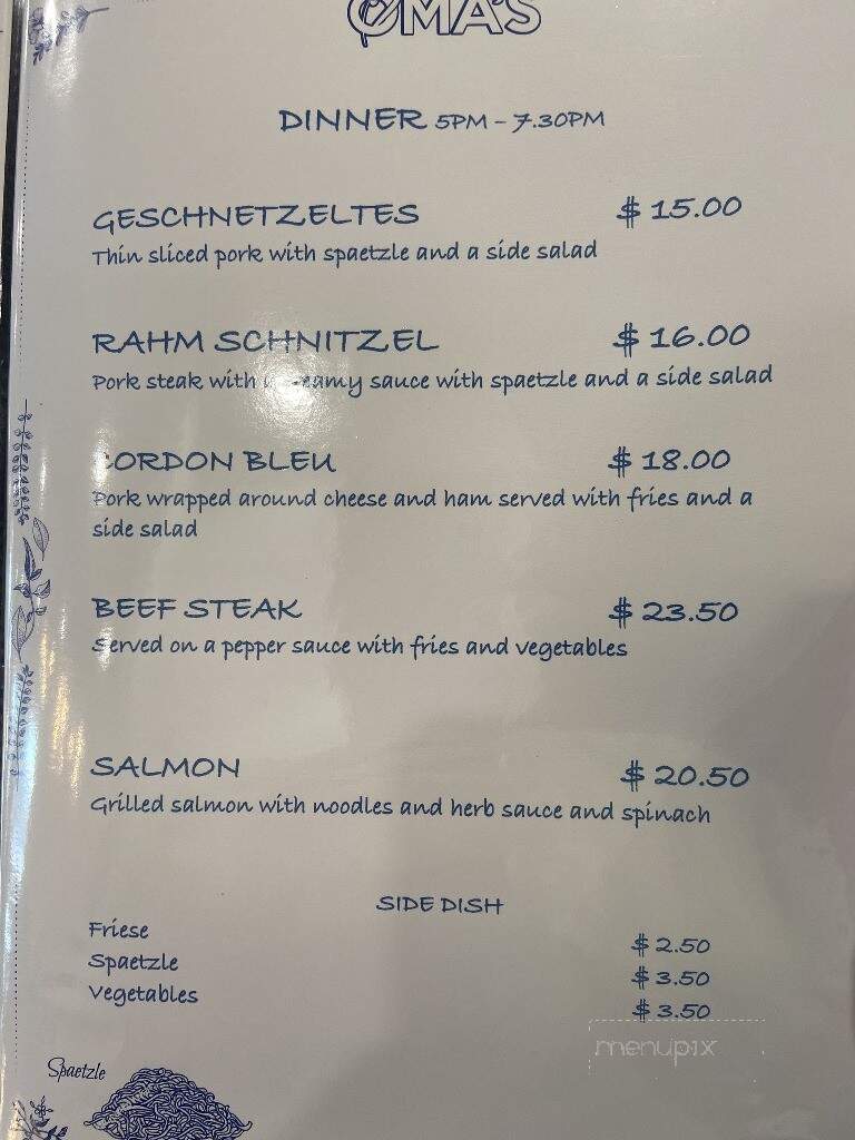 Oma's Restaurant & Bakery - Wadena, MN menu_pic