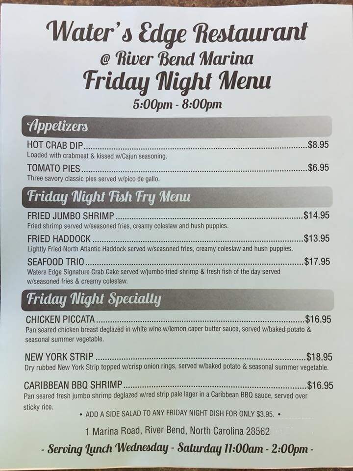 Riverbend Marina & Cafe - New Bern, NC menu_pic