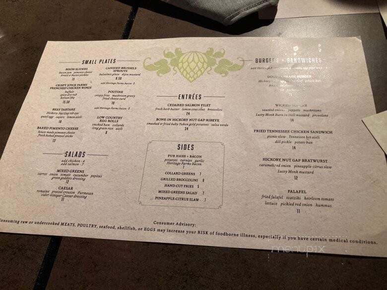 Wicked Weed Brewpub - Cherokee, NC menu_pic