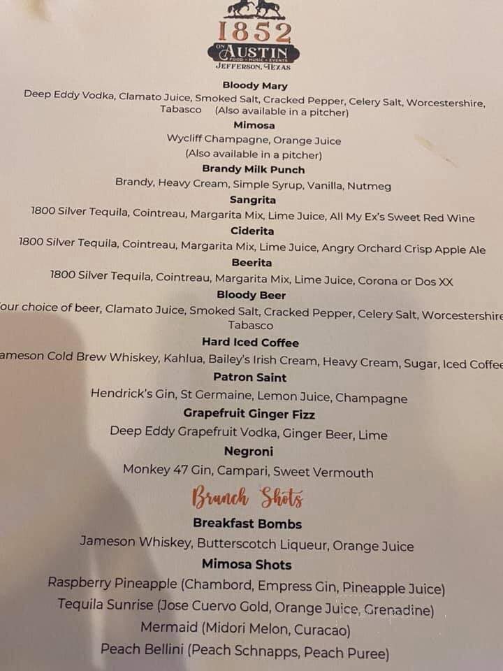 1852 on Austin - Jefferson, TX menu_pic