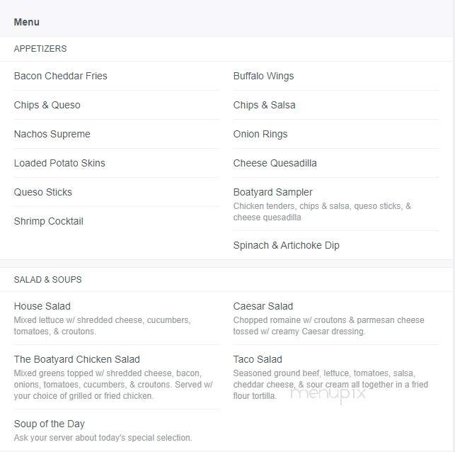 Boatyard Restaurant - French Lick, IN menu_pic