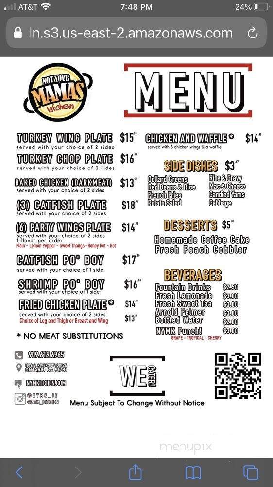 Not Your Mamas Kitchen - Ontario, CA menu_pic