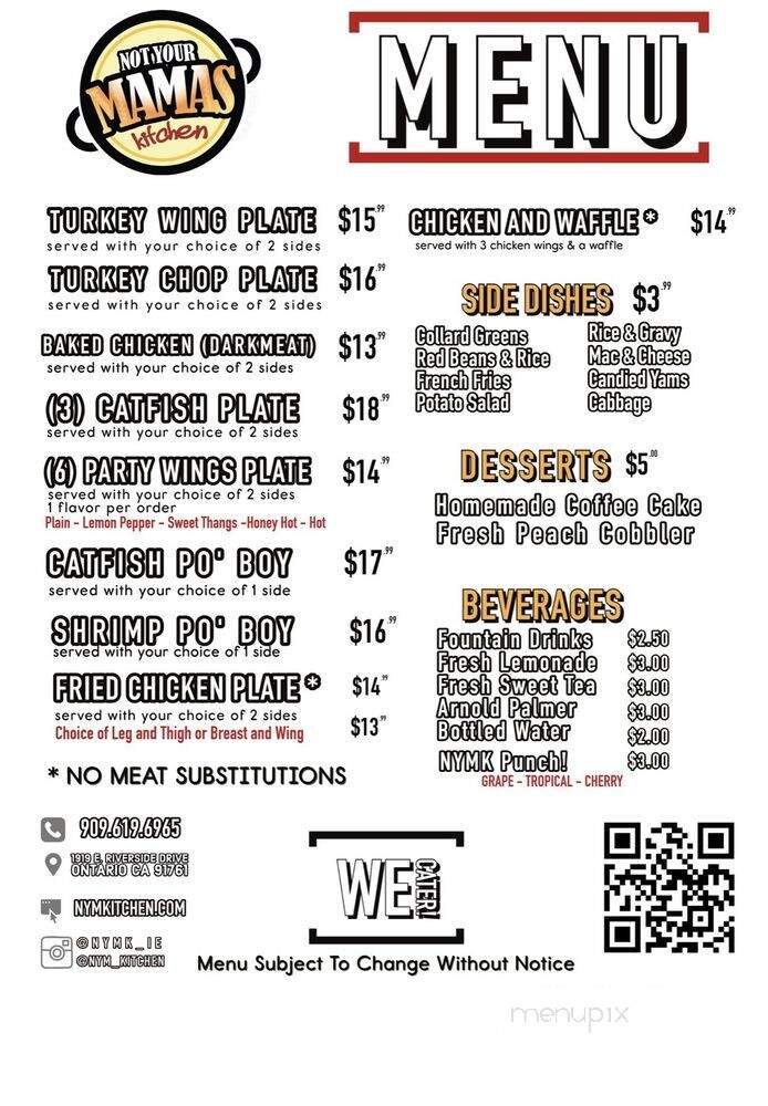 Not Your Mamas Kitchen - Ontario, CA menu_pic