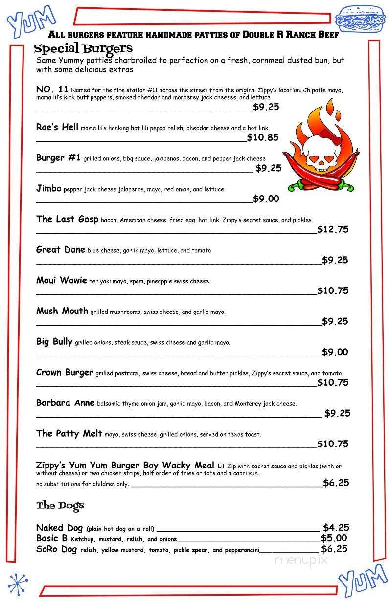 Zippy's Burgers - Seattle, WA menu_pic