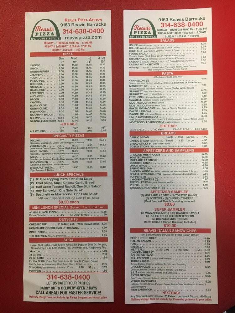 Reavis Pizza - St Louis, MO menu_pic
