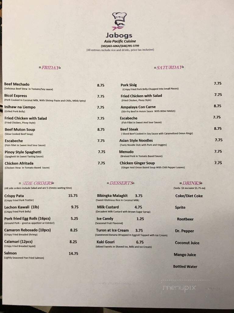 JaBogs Asia Pacific Cuisine - Lewis Mcchord, WA menu_pic