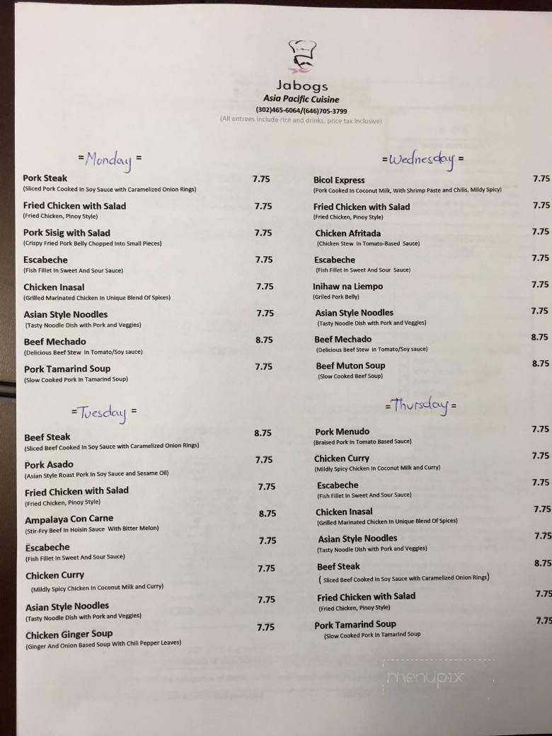 JaBogs Asia Pacific Cuisine - Lewis Mcchord, WA menu_pic