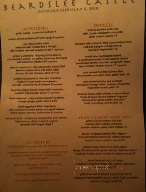 Beardslee Castle - Little Falls, NY menu_pic