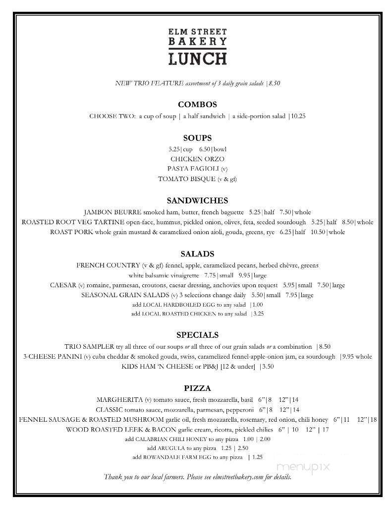 Elm Street Bakery and Cafe - East Aurora, NY menu_pic