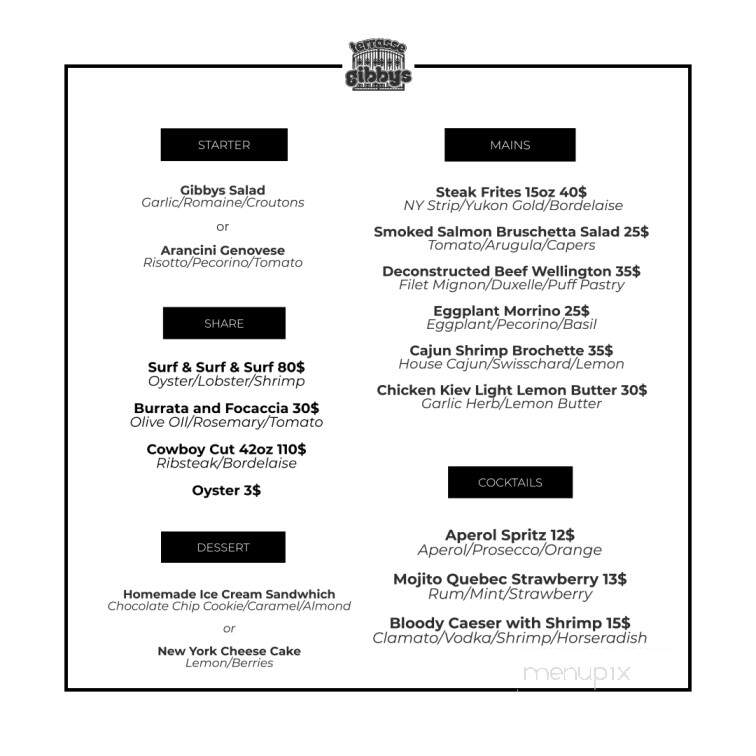Gibby's Restaurant - Montreal, QC menu_pic