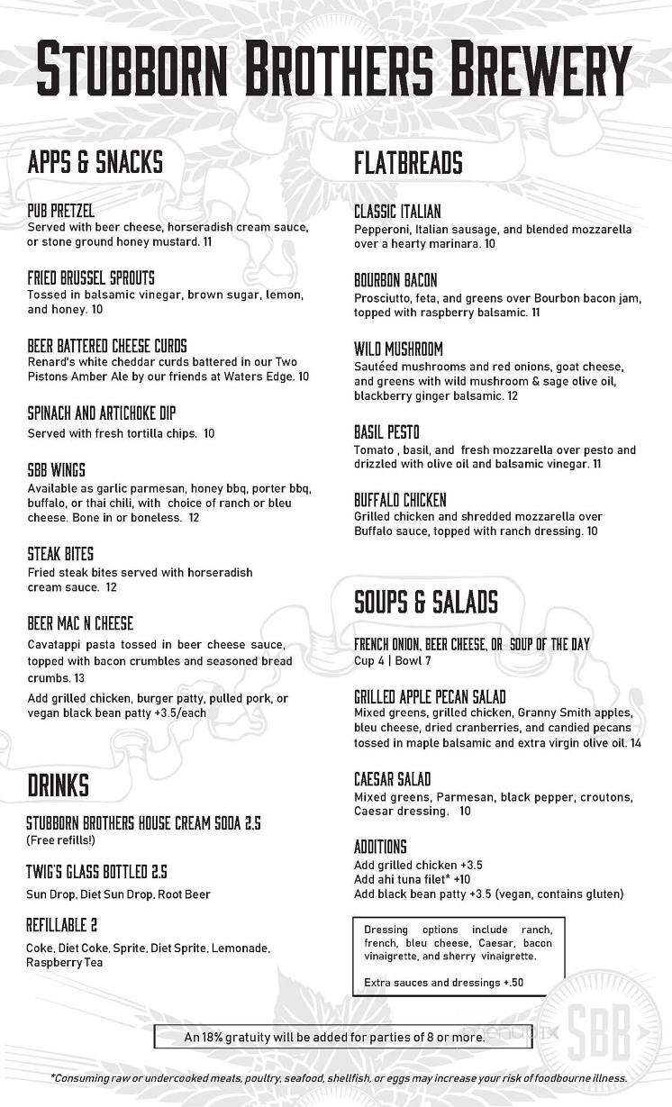Stubborn Brothers Brewery - Shawano, WI menu_pic