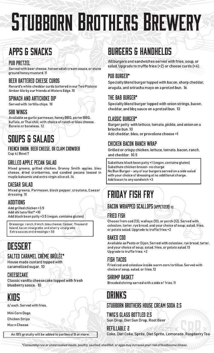 Stubborn Brothers Brewery - Shawano, WI menu_pic