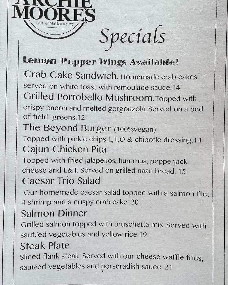 Archie Moore's - Branford, CT menu_pic