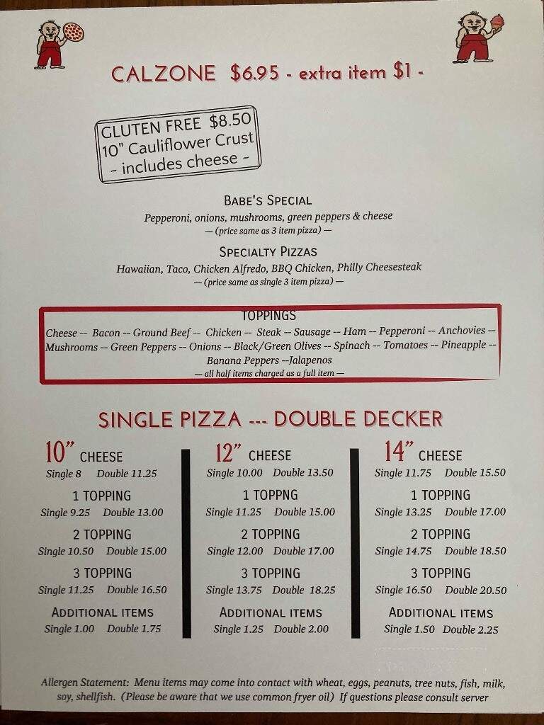 Babe's Pizza - Burnsville, NC menu_pic