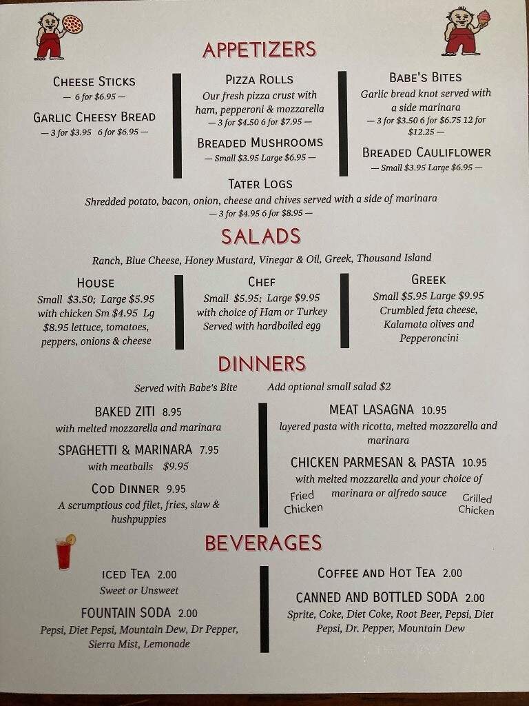 Babe's Pizza - Burnsville, NC menu_pic