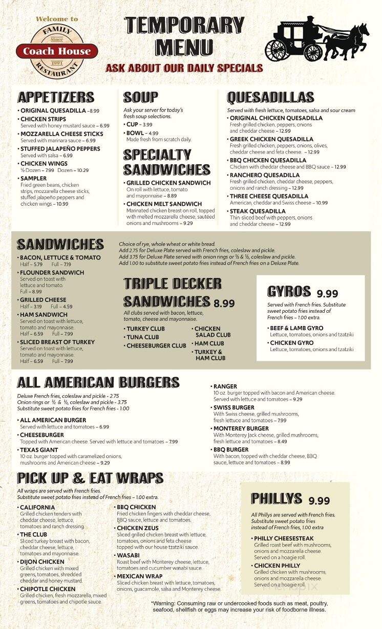 Coach House Restaurant - Simpsonville, SC menu_pic