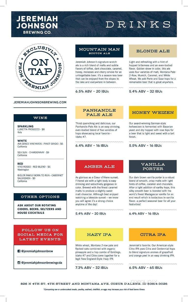 Jeremiah Johnson Brewing - Coeur d'Alene, ID menu_pic