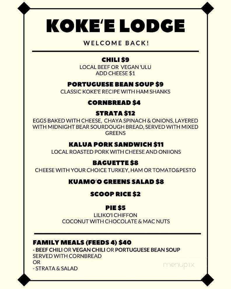Kokee Lodge - Waimea, HI menu_pic
