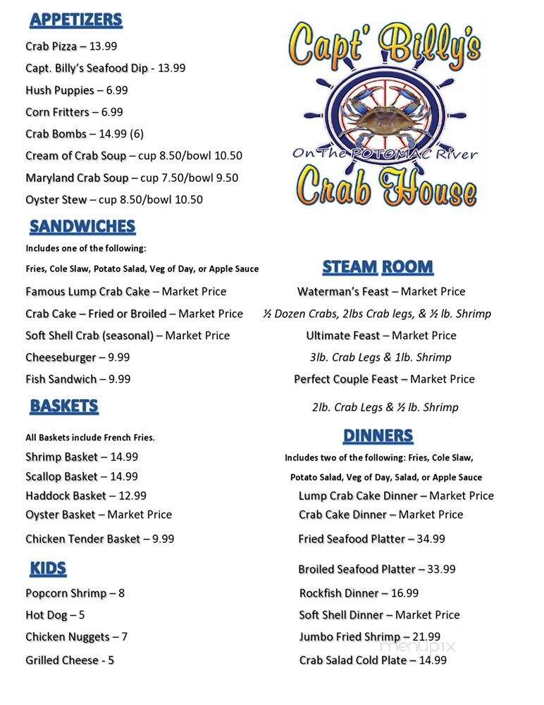 Captain Billy's Crab House - Newburg, MD menu_pic