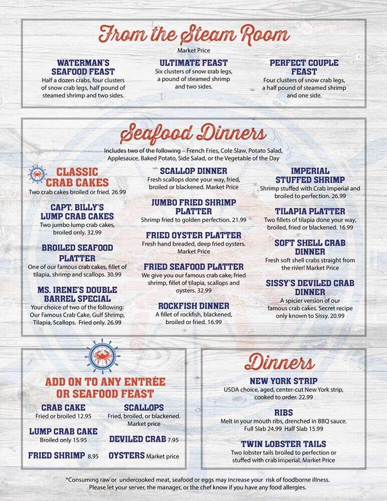 Captain Billy's Crab House - Newburg, MD menu_pic