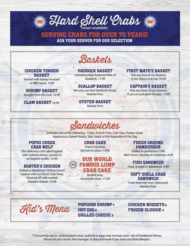 Captain Billy's Crab House - Newburg, MD menu_pic