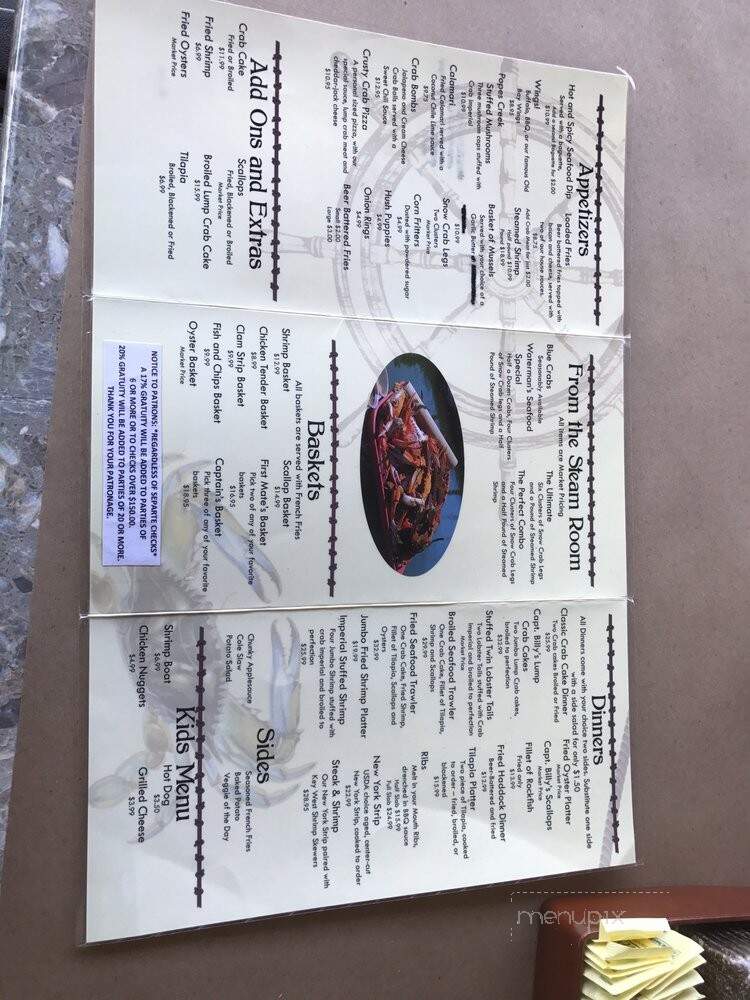 Captain Billy's Crab House - Newburg, MD menu_pic