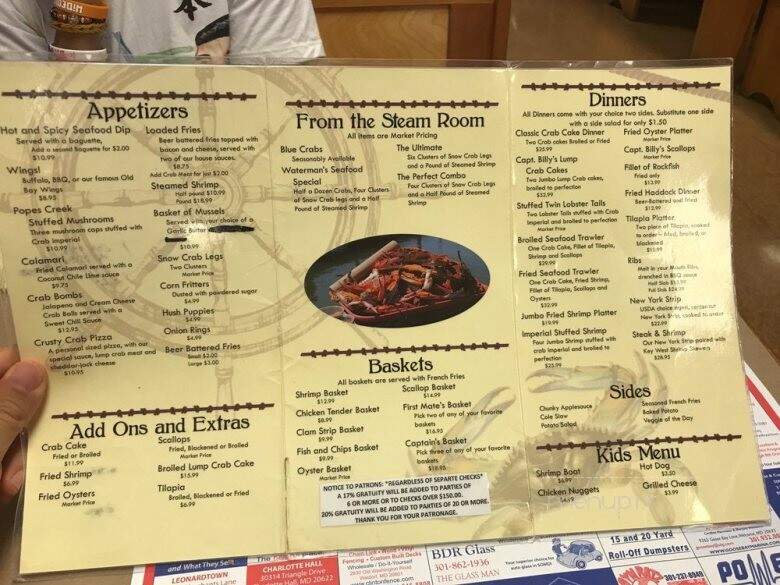 Captain Billy's Crab House - Newburg, MD menu_pic
