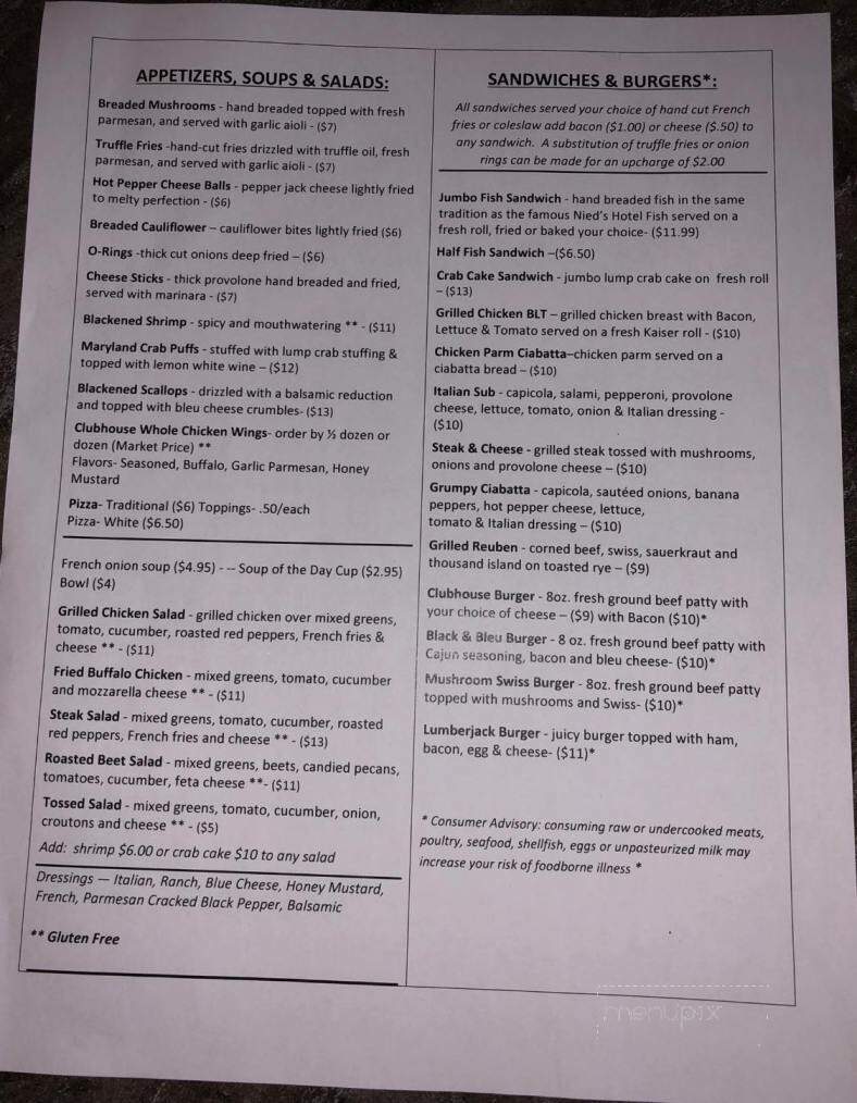 The Clubhouse On the Hill - Freeport, PA menu_pic