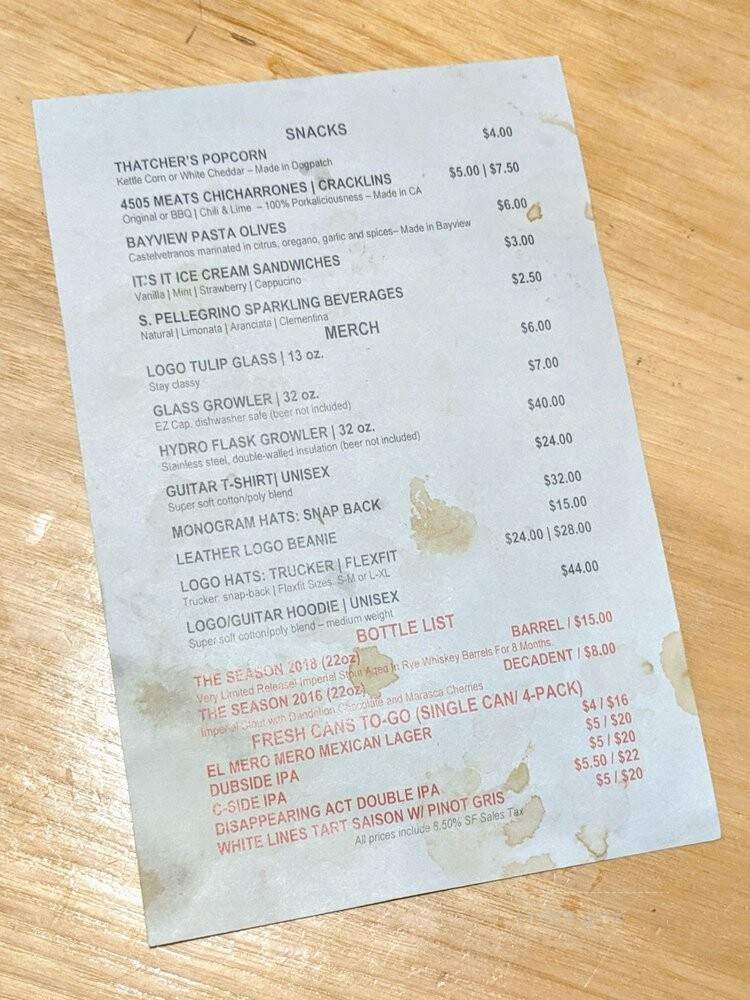 Harmonic Brewing - San Francisco, CA menu_pic