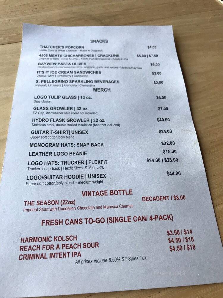 Harmonic Brewing - San Francisco, CA menu_pic