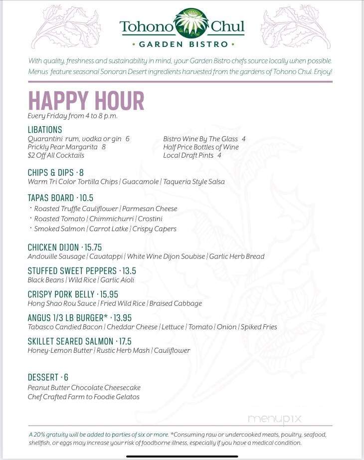 Tohono Chul Garden Bistro - Tucson, AZ menu_pic