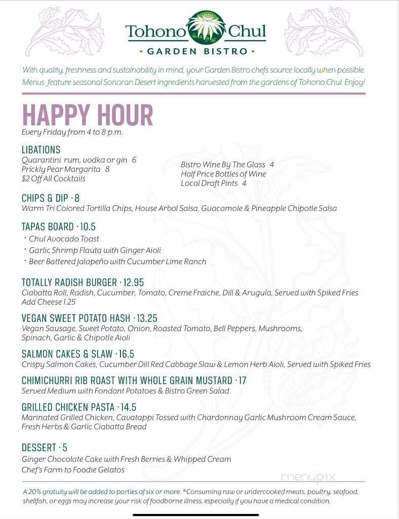 Tohono Chul Garden Bistro - Tucson, AZ menu_pic
