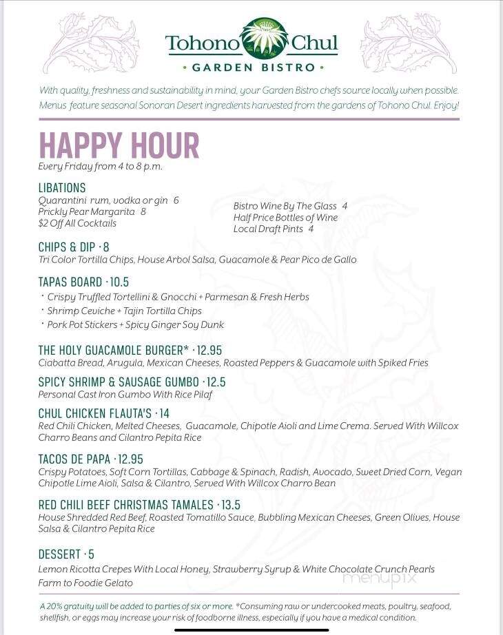 Tohono Chul Garden Bistro - Tucson, AZ menu_pic