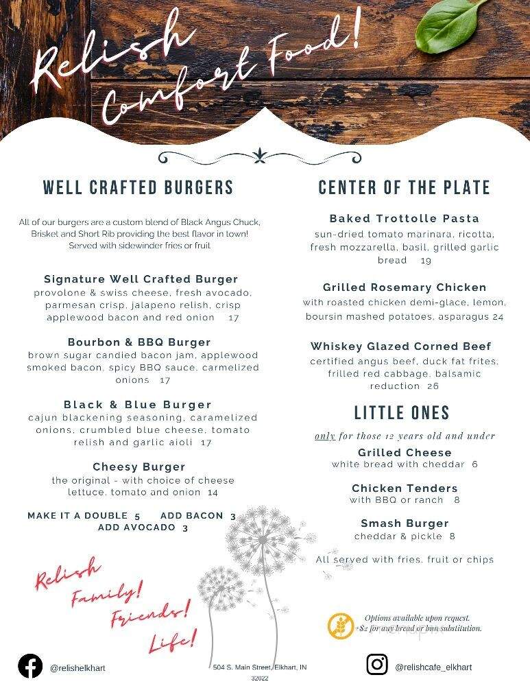 Relish Cafe and Confections - Elkhart, IN menu_pic