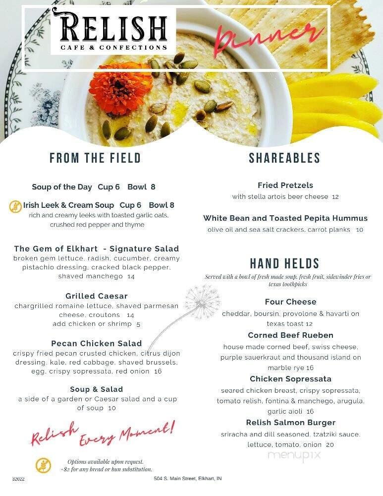 Relish Cafe and Confections - Elkhart, IN menu_pic