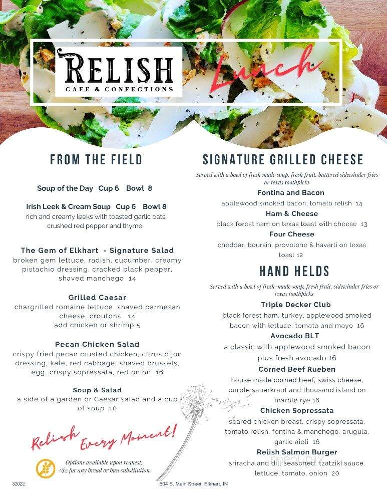 Relish Cafe and Confections - Elkhart, IN menu_pic